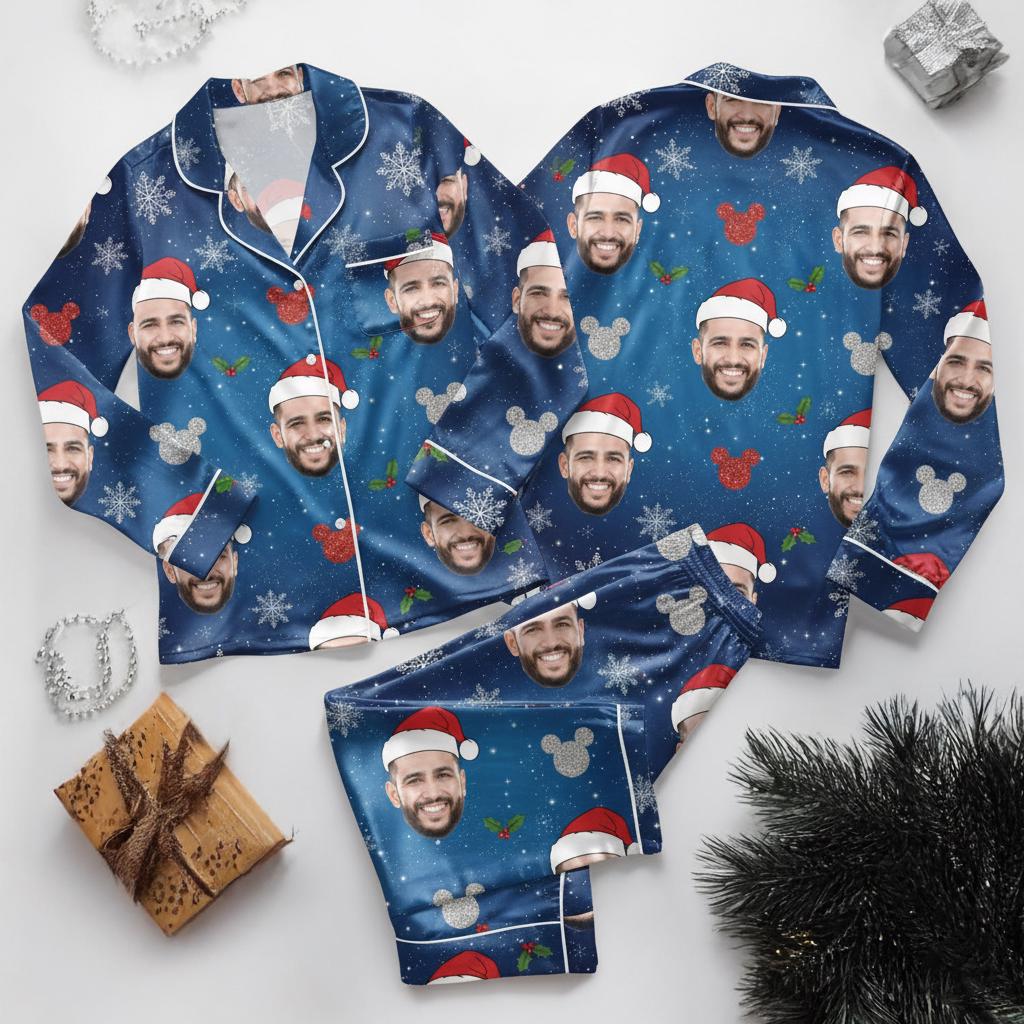 Custom Photo Face Christmas Pajamas Set, Personalized Xmas Pajama Set, Matching Family Christmas PJs, Custom Photo Sleepwear, Christmas Gift