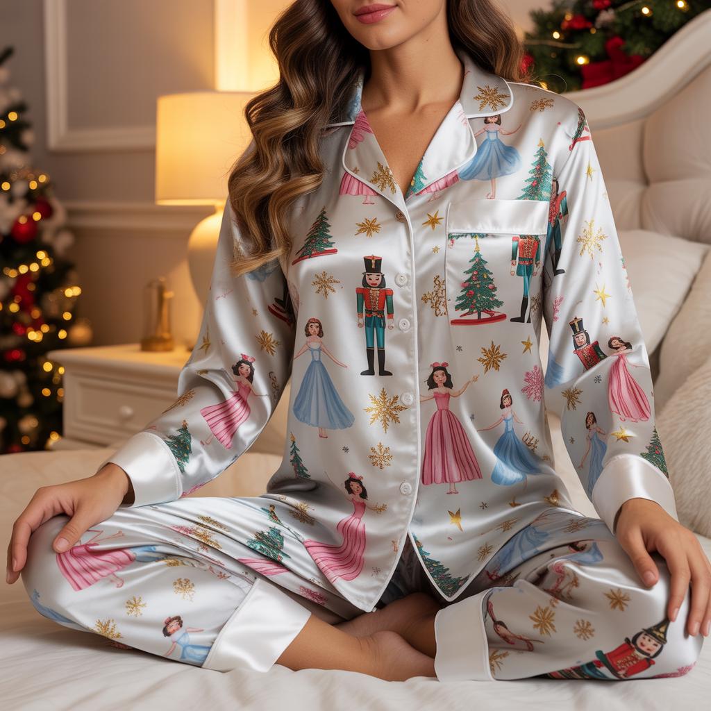Nutcracker Ballet Christmas Satin Pajamas Set, Christmas Nutcracker, Family Matching Christmas Pajama, Nutcracker Pajamas, Christmas Pajamas