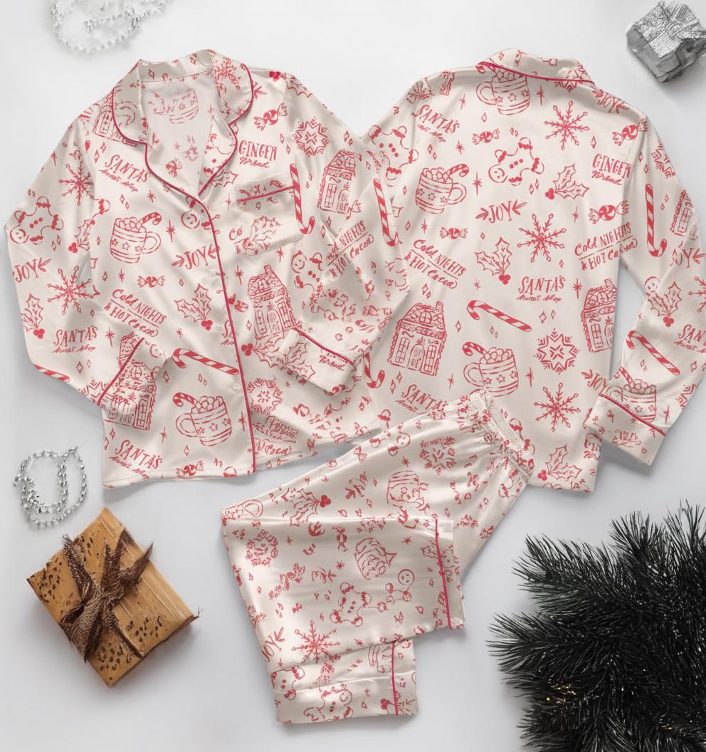 Vintage Christmas Pattern Pajamas Set, Custom Family Holiday Pajamas, Xmas Pajamas Sets, Winter Season Sleepwear, Merry Christmas Pjs