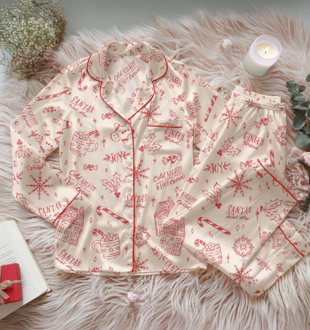 Vintage Christmas Pattern Pajamas Set, Custom Family Holiday Pajamas, Xmas Pajamas Sets, Winter Season Sleepwear, Merry Christmas Pjs