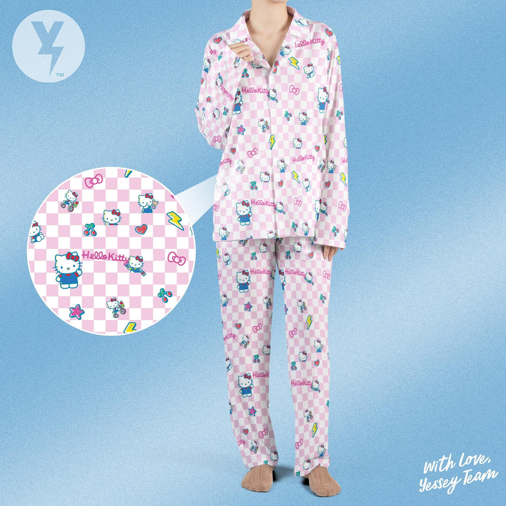 Hello Little Girl Kitten Pajamas Set, Japan Kawaii Sleepwear, Japan Character Shirt, Family Matching Pajamas shirt