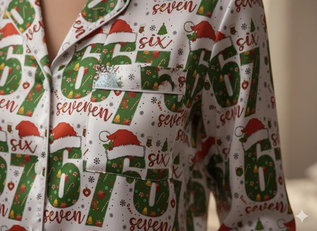 Funny 67 Christmas Satin Pajamas Set, Trendy Christmas Sleepwear, 6 7 Meme Xmas Pajamas, Funny Six Seven Pajamas, Family Christmas Pajamas