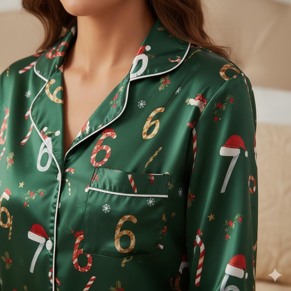 67 Candy Canes Christmas Satin Pajamas Set, Funny Six Seven Pajama, Trendy Christmas Sleepwear, 6 7 Meme Holiday Pajama, Family Xmas Pajamas