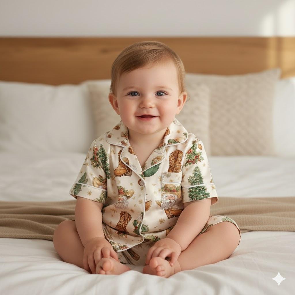 Christmas Cowboy Satin Pajamas Set, Western Christmas Pajamas, Family Xmas Matching Pyjama, Cowboy Santa Pjs, Western Rodeo Themed Pajamas