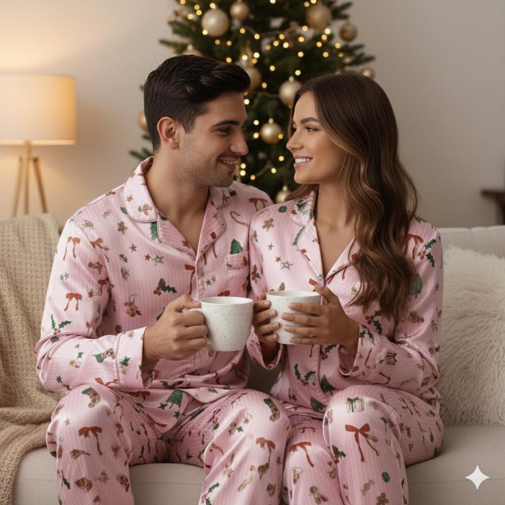Christmas Pink Satin Pajamas Set, Coquette Pajama, Cute Holiday Sleepwear Set, Xmas Family Matching Satin Pajama, Festive Christmas Pajamas