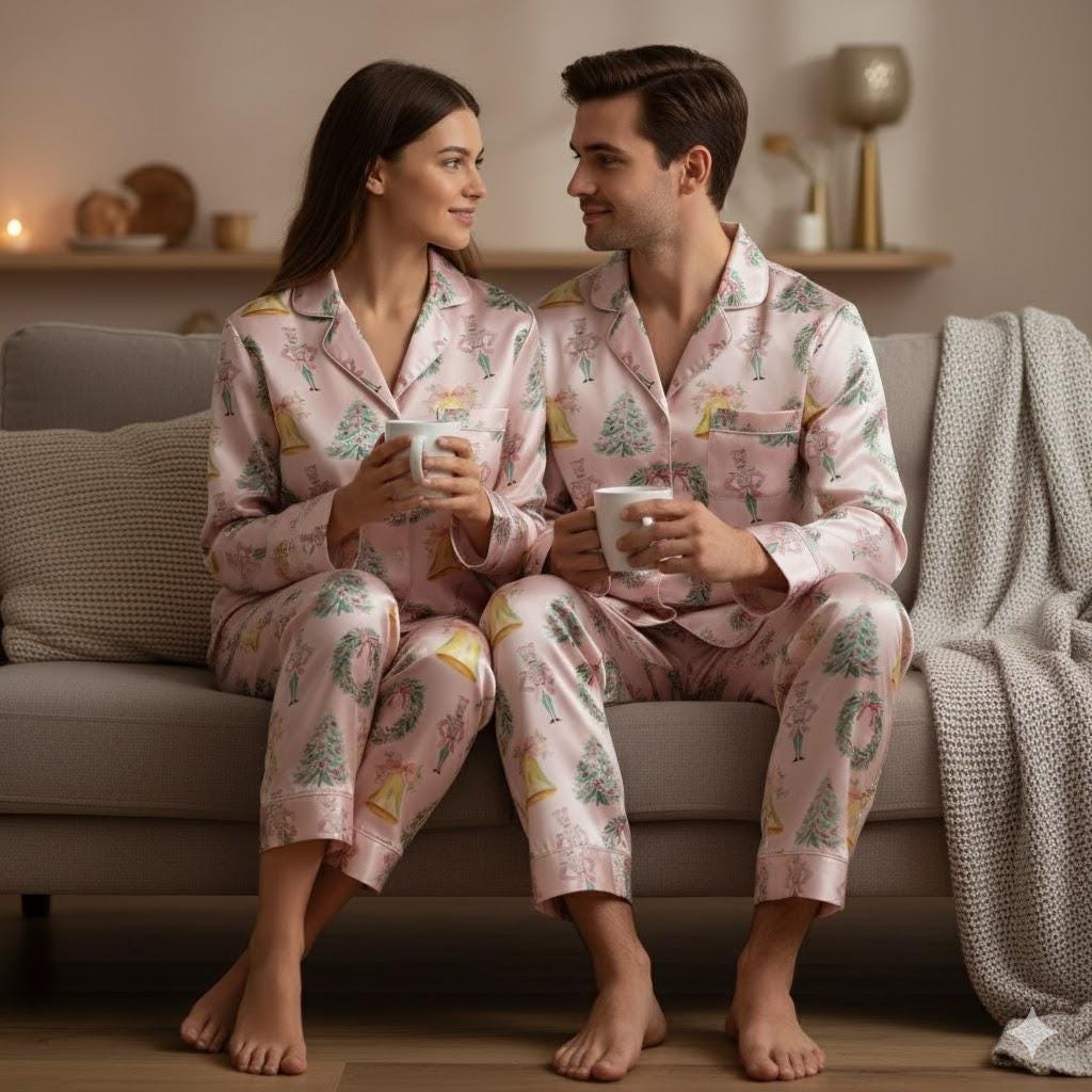 Coquette Nutcracker Christmas Satin Pajamas Set, Coquette Christmas Pajamas Set, Xmas Family Matching Pyjama, Christmas Nutcracker Pajamas