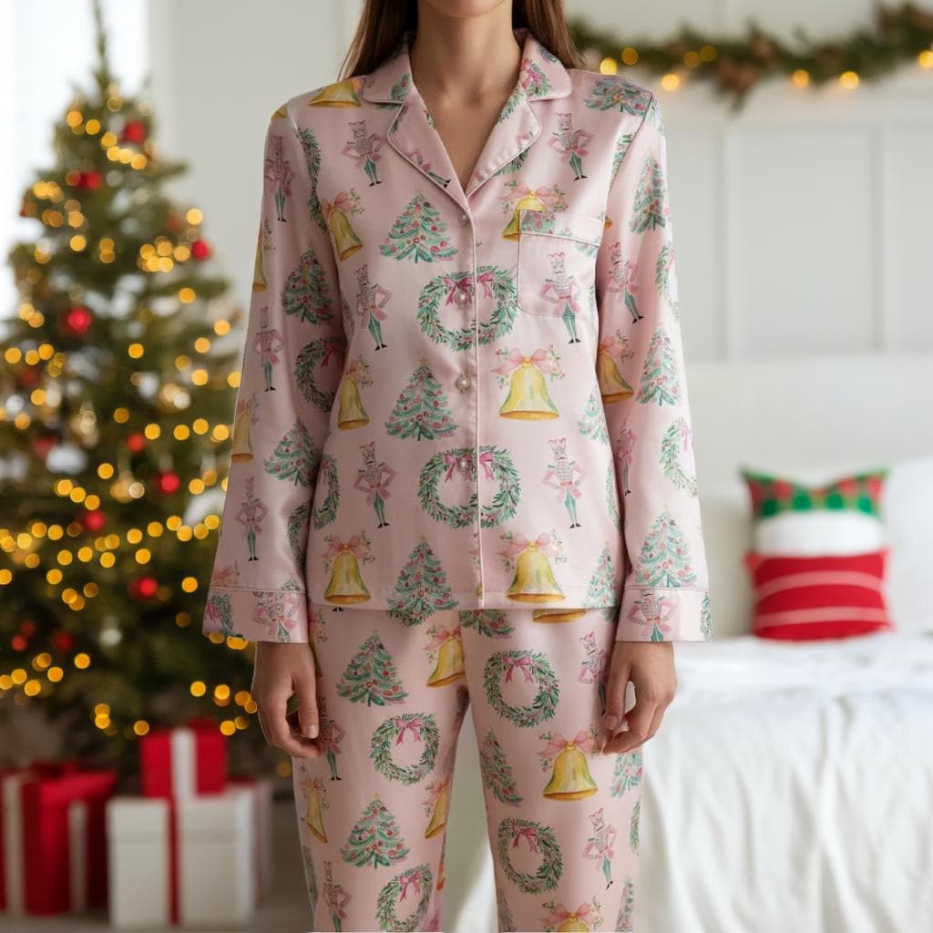 Coquette Nutcracker Christmas Satin Pajamas Set, Coquette Christmas Pajamas Set, Xmas Family Matching Pyjama, Christmas Nutcracker Pajamas