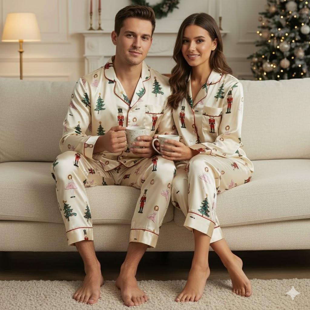 Nutcracker Ballet Satin Pajamas Set, Christmas Pajamas, Christmas Nutcracker Pajamas, Nutcracker Pajamas, Family Christmas Cozy Season Pjs