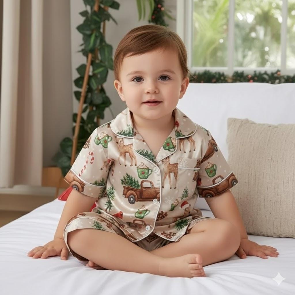 Deer Farm Christmas Satin Pajamas Set, Cardinal Bird with Hot Cocoa Pajama, Christmas Truck Pajamas, Christmas Pajamas, Family Christmas Pjs