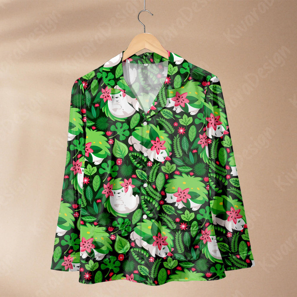 Shaymin Pajamas Set Grass Hedgehog Anime Sleep Forest Loungewear Polyester Blend Tropical Couples Pajamas Set