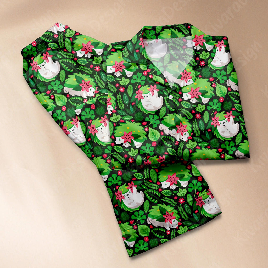 Shaymin Pajamas Set Grass Hedgehog Anime Sleep Forest Loungewear Polyester Blend Tropical Couples Pajamas Set