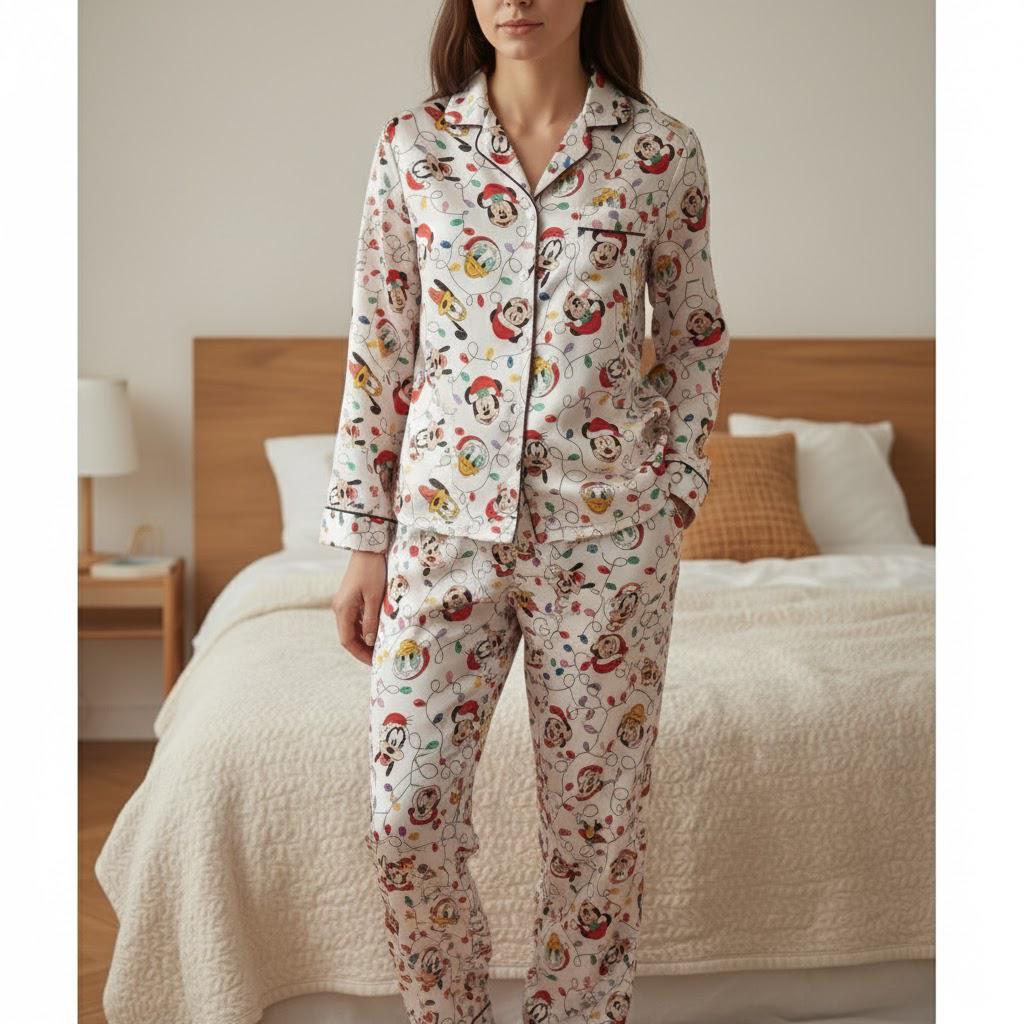 Disney Mickey and Friends Christmas Lights Satin Pajama Set, Mickey Christmas Pjs, Disneyland Pjs, Disney Family Xmas Pajama, Disney Pajamas