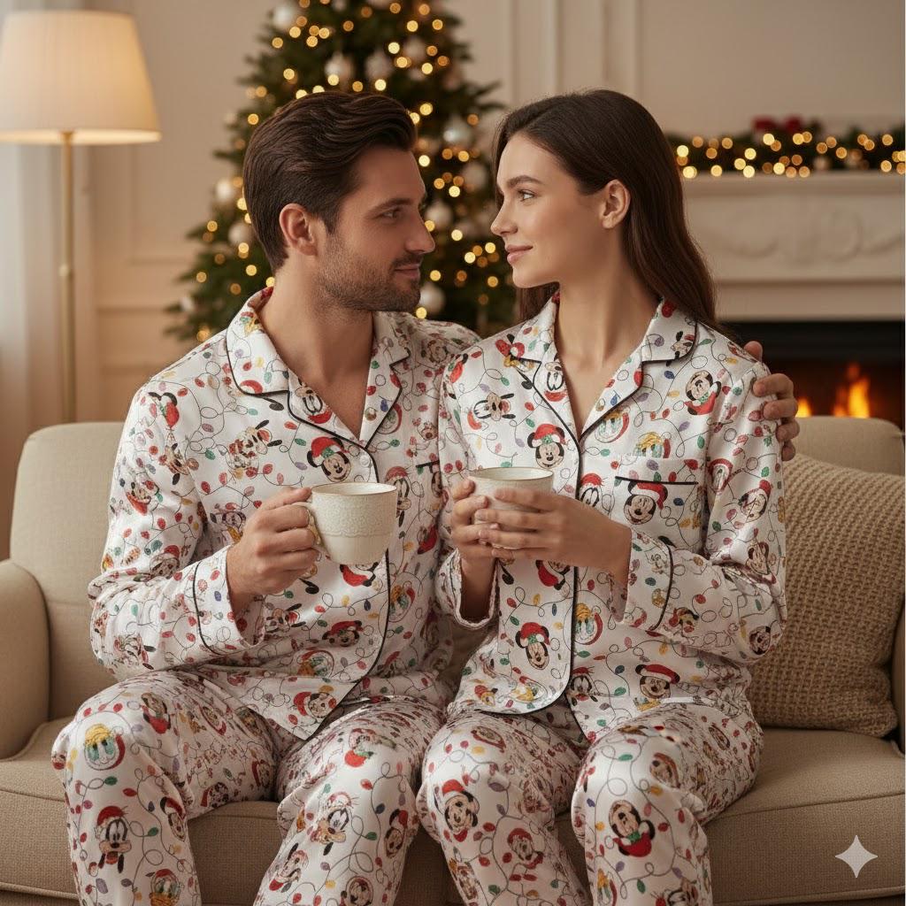 Disney Mickey and Friends Christmas Lights Satin Pajama Set, Mickey Christmas Pjs, Disneyland Pjs, Disney Family Xmas Pajama, Disney Pajamas