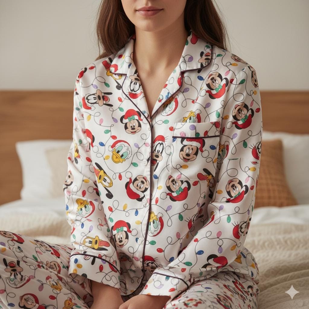 Disney Mickey and Friends Christmas Lights Satin Pajama Set, Mickey Christmas Pjs, Disneyland Pjs, Disney Family Xmas Pajama, Disney Pajamas