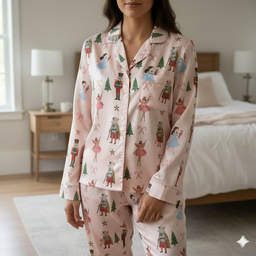 Nutcracker Ballet Christmas Satin Pajamas Set, Christmas Nutcracker Pajamas, Family Christmas Pajamas, Nutcracker Pajamas, Cozy Season Pjs