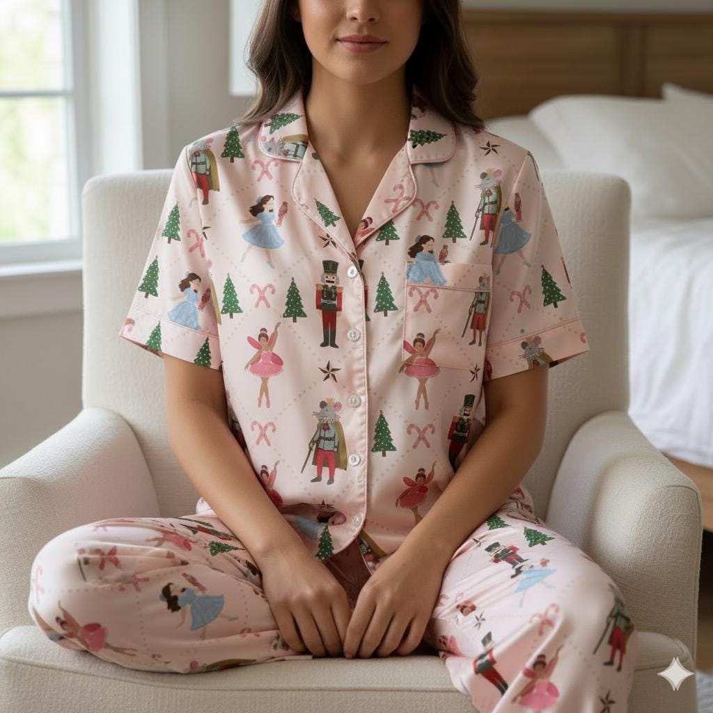 Nutcracker Ballet Christmas Satin Pajamas Set, Christmas Nutcracker Pajamas, Family Christmas Pajamas, Nutcracker Pajamas, Cozy Season Pjs