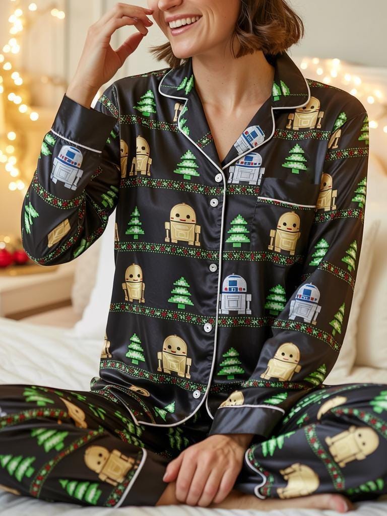 Disney Star Wars Christmas Satin Pajamas Set, C-3PO and R2-D2 Star Wars Pajamas, Star Wars Galaxy's Edge Pajamas, Family Matching Pajamas