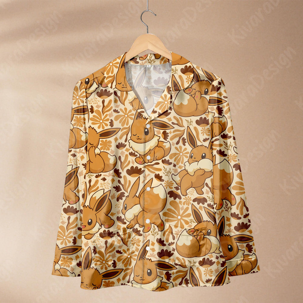 Eevees Pajamas Set Cuteness Legendary Evolution Anime Loungewear Polyester Blend Couples Manga Gifts