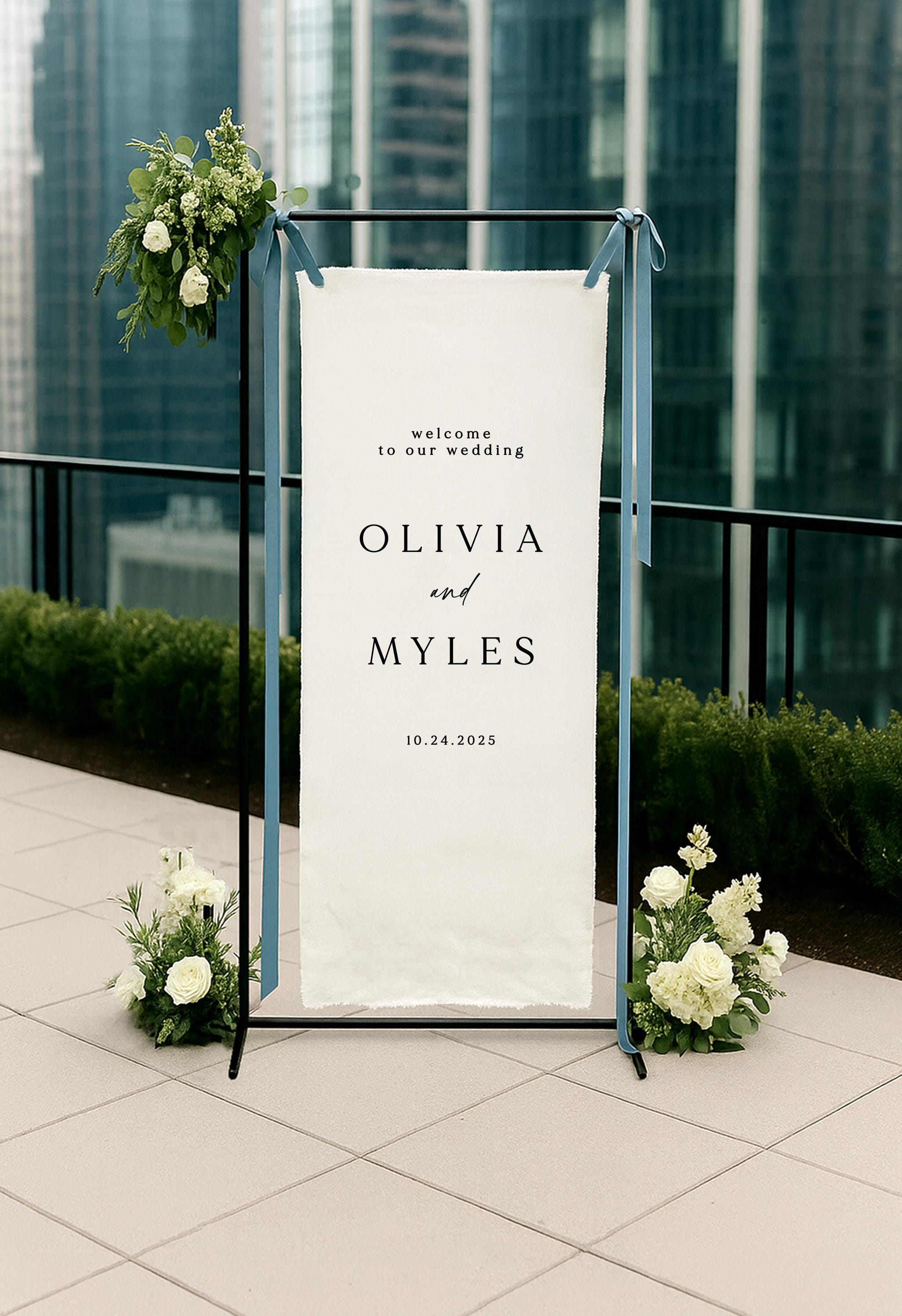 Linen Wedding Sign, Custom Fabric Welcome Banner, Modern Wedding Decor, Personalized Fabric Ceremony Sign, Hanging Table Sign FAB