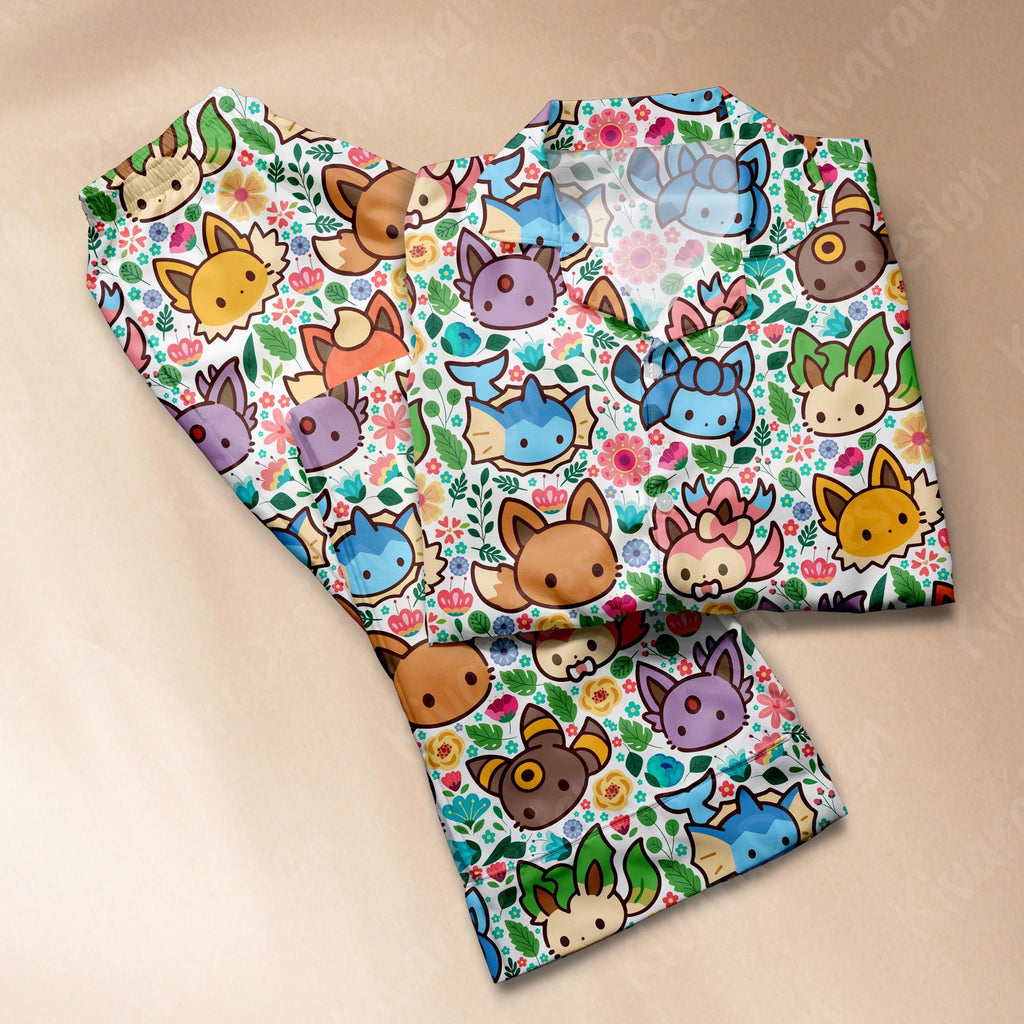 Eeveelutions Pajamas Set Playfully Legendary Evolution Anime Loungewear Polyester Blend Couples Manga Gifts