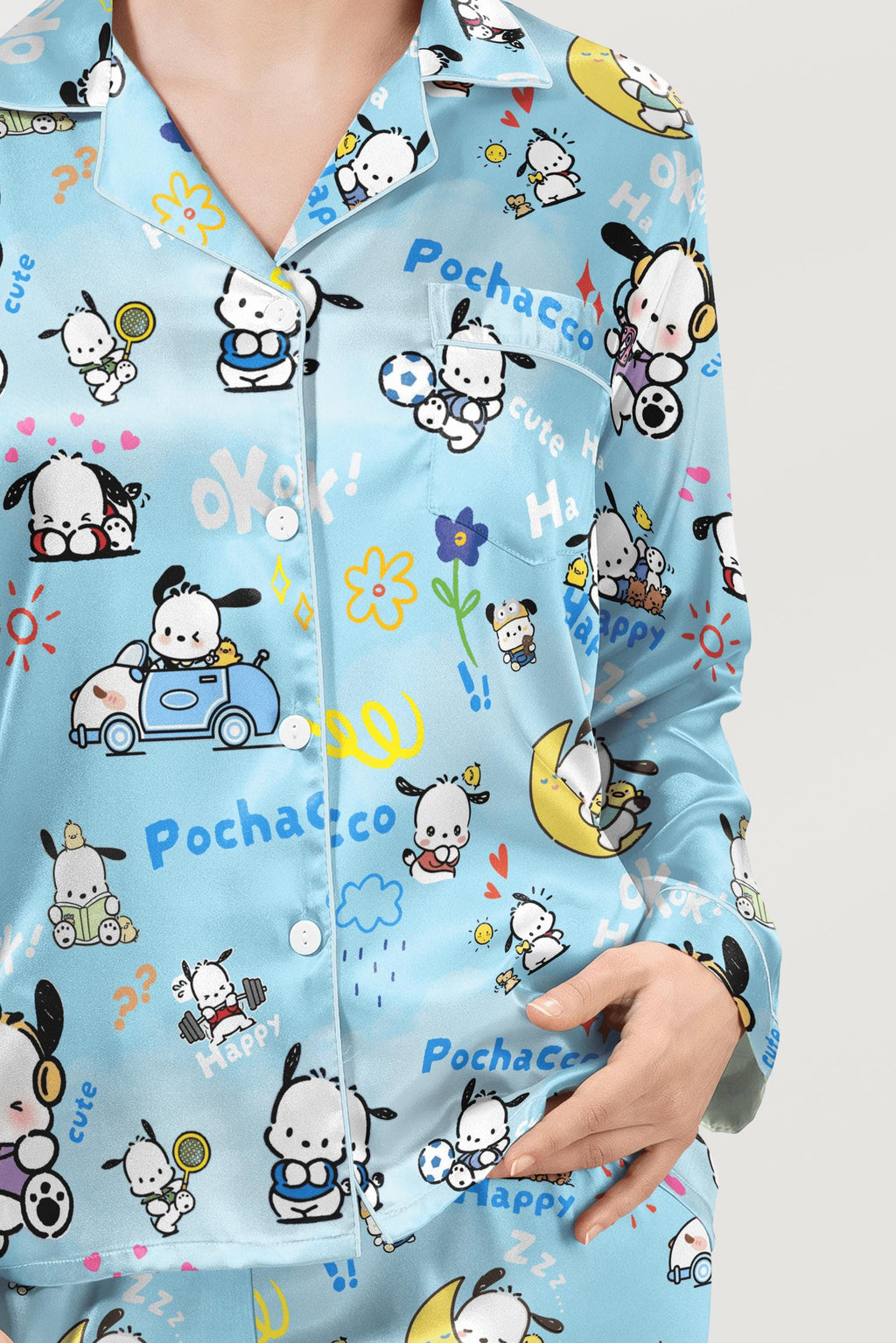 Little Puppy Kawaii Satin Pajamas Set, Kawaii Puppy Sleepwear, Cute Birthday Gift, Halloween Christmas Gift Shirt