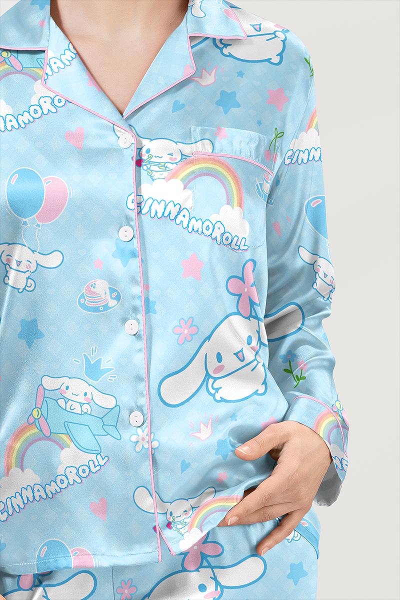Little Fluffy Puppy Satin Pajamas Set, Japan Kawaii Sleepwear, Japan Character Shirt, Family Matching Pajamas shirt