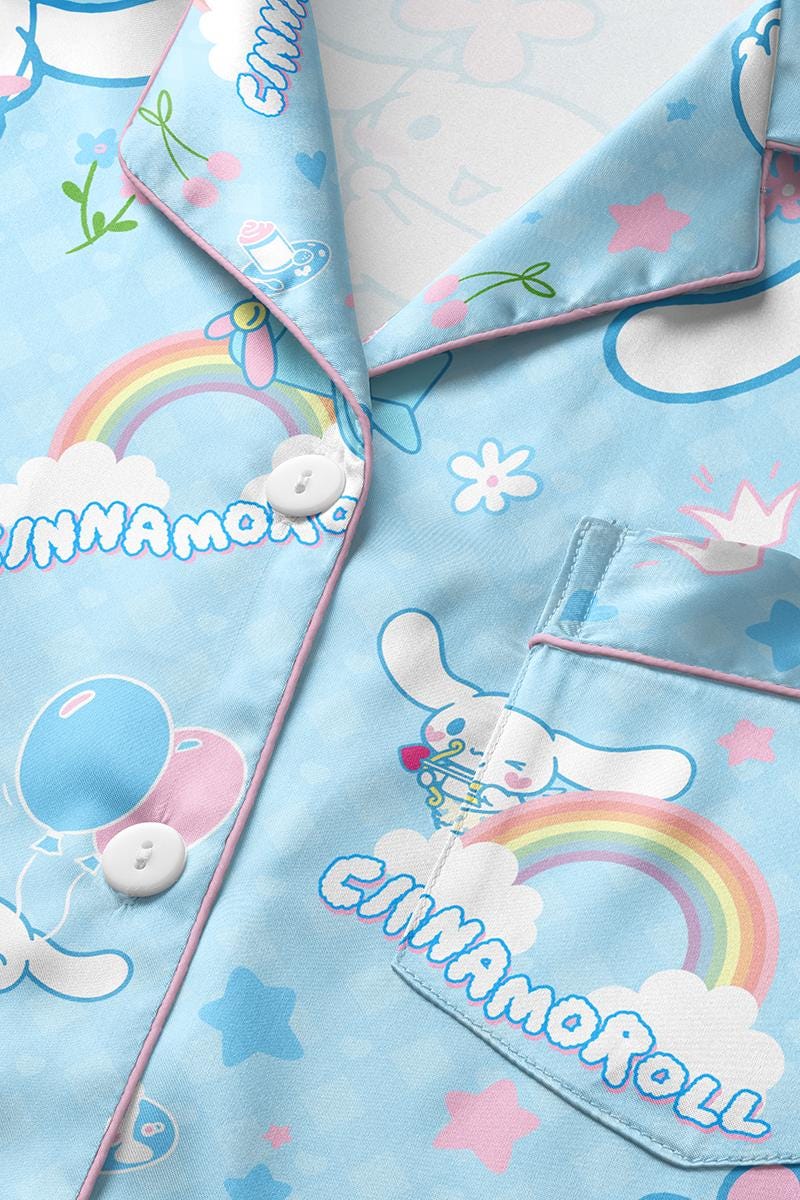 Little Fluffy Puppy Satin Pajamas Set, Japan Kawaii Sleepwear, Japan Character Shirt, Family Matching Pajamas shirt