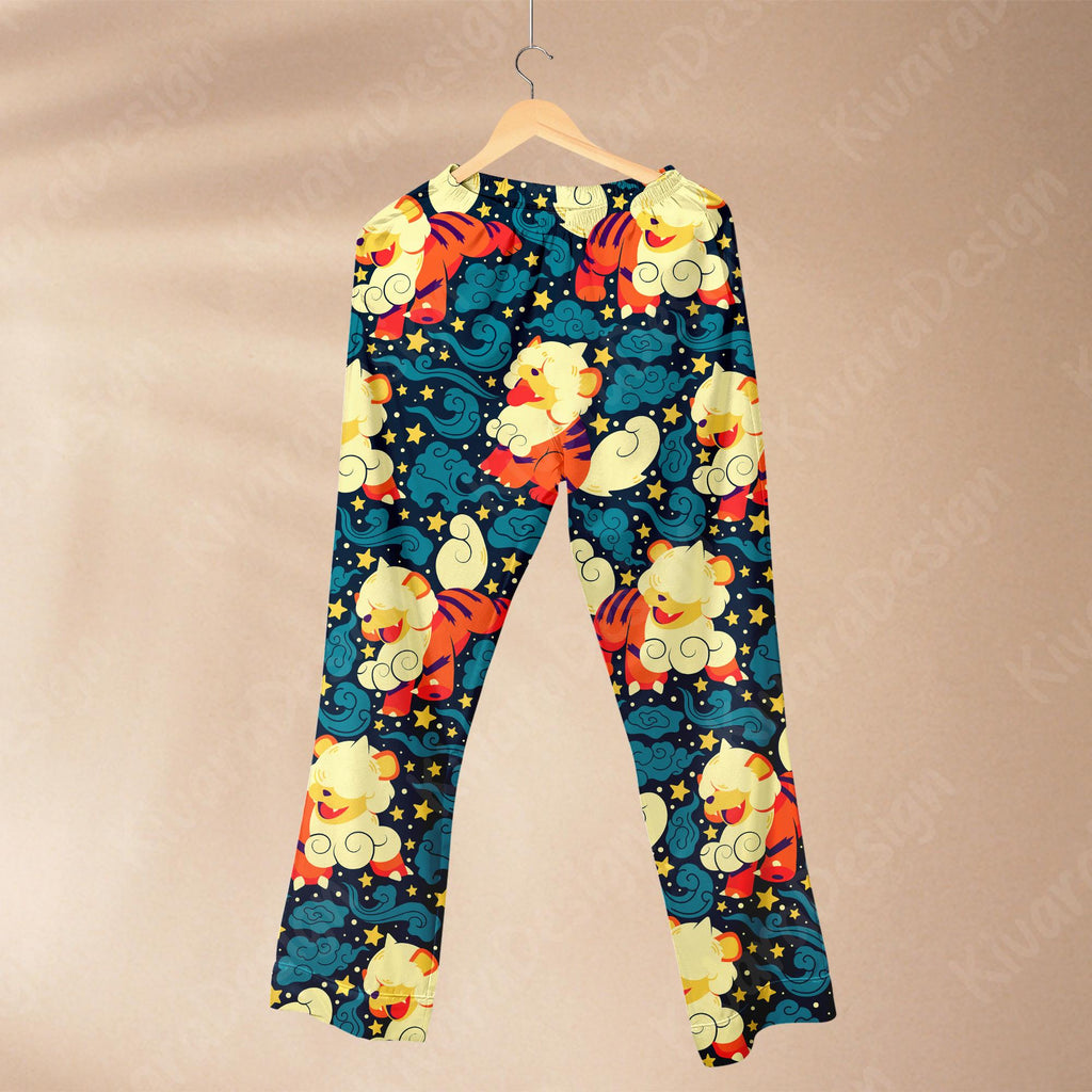 Hisuian Growlithe Pajama Set, Fire Dog Anime Stone Polyester Sleepwear Gift Cozy Shirt Set