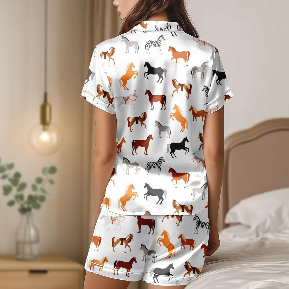 Horse Satin Pajamas, Horse Lover Gift, Horse Racing Women Pajamas, Bridal Party Pajamas