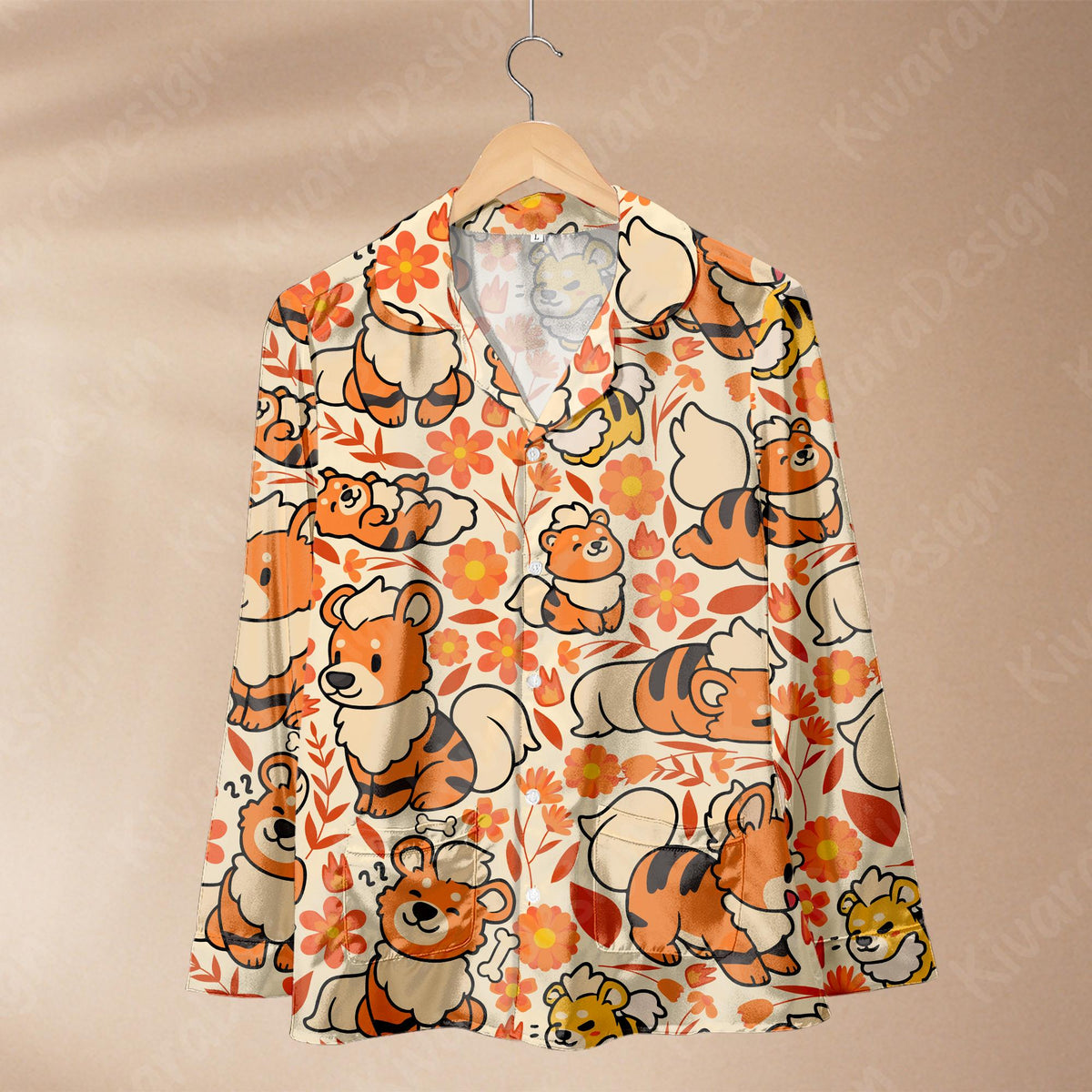 Growlithe Art Pajama Set, Summer Beach Soft Polyester Anime Sleepwear Gift Gamer Cozy Set