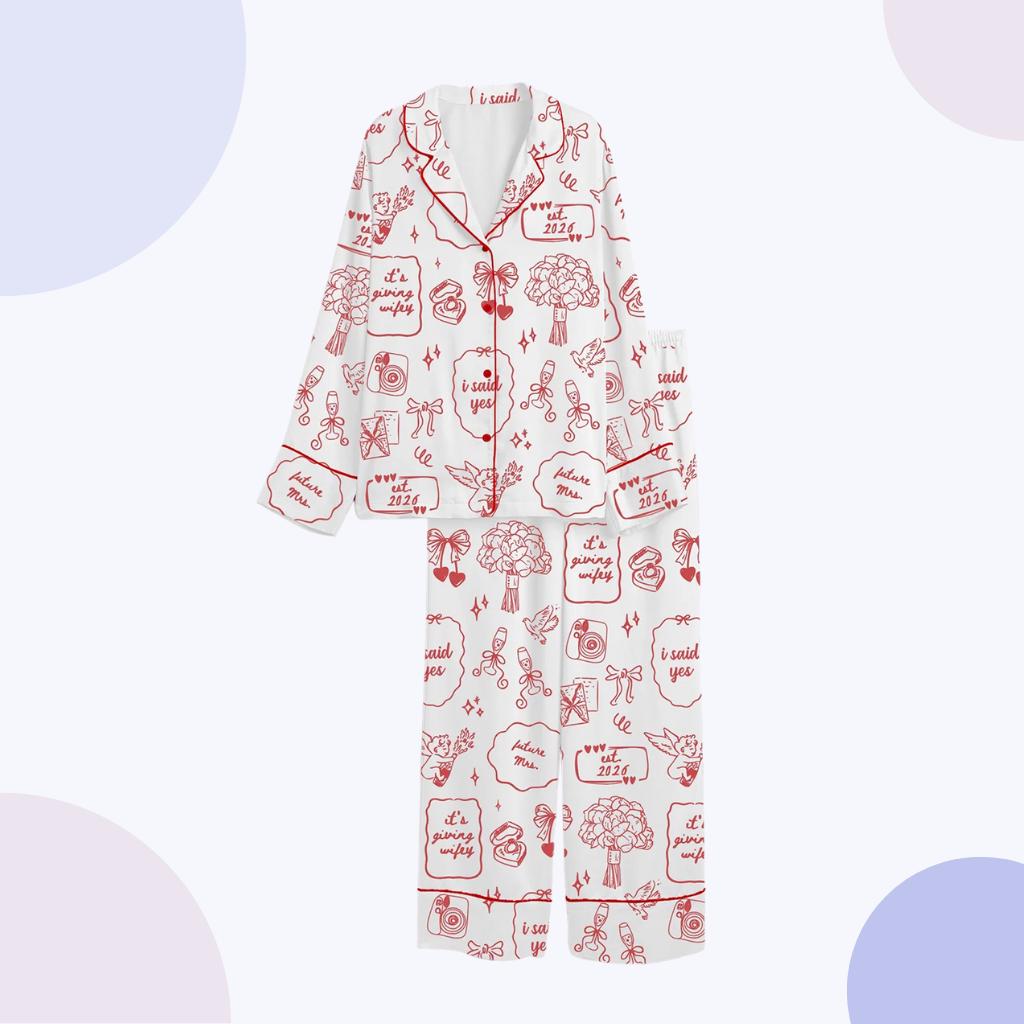 Women's Engagement Pajamas, I Said Yes Bridal Sleepwear, Button Up Lounge Set, Bride Gift