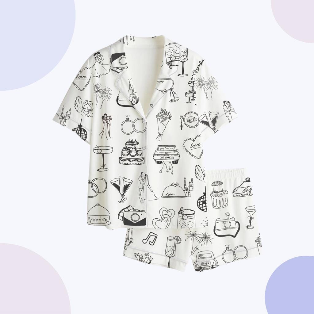 Women's Wedding Pajamas, Bridal Print Sleepwear, Button Up Lounge Set, Gift for Bride
