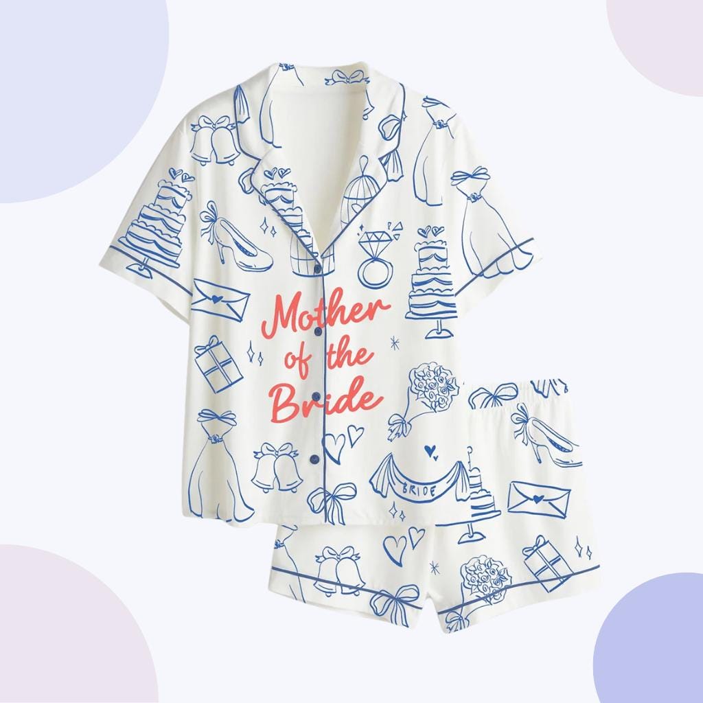 Mother of the Bride Pajamas, Wedding Morning Sleepwear, Button Up Lounge Set