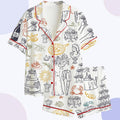 Italian Summer Wedding Pajamas, Pizza & Wine Print Sleepwear
