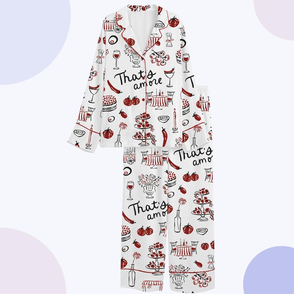 Italian Food Print Pajama Set – “That's Amore” Women's Sleepwear