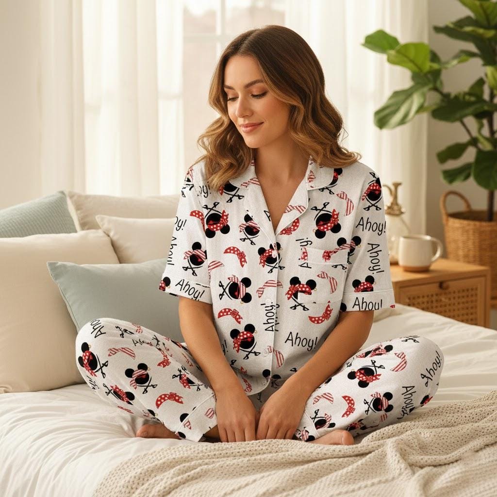 Ahoy Disney Pirate Pajamas Set, Mickey Pirate Sleepwear, Disney Cruise Pajamas, Nautical Pirate PJs, Vacation Cruise Sleepwear