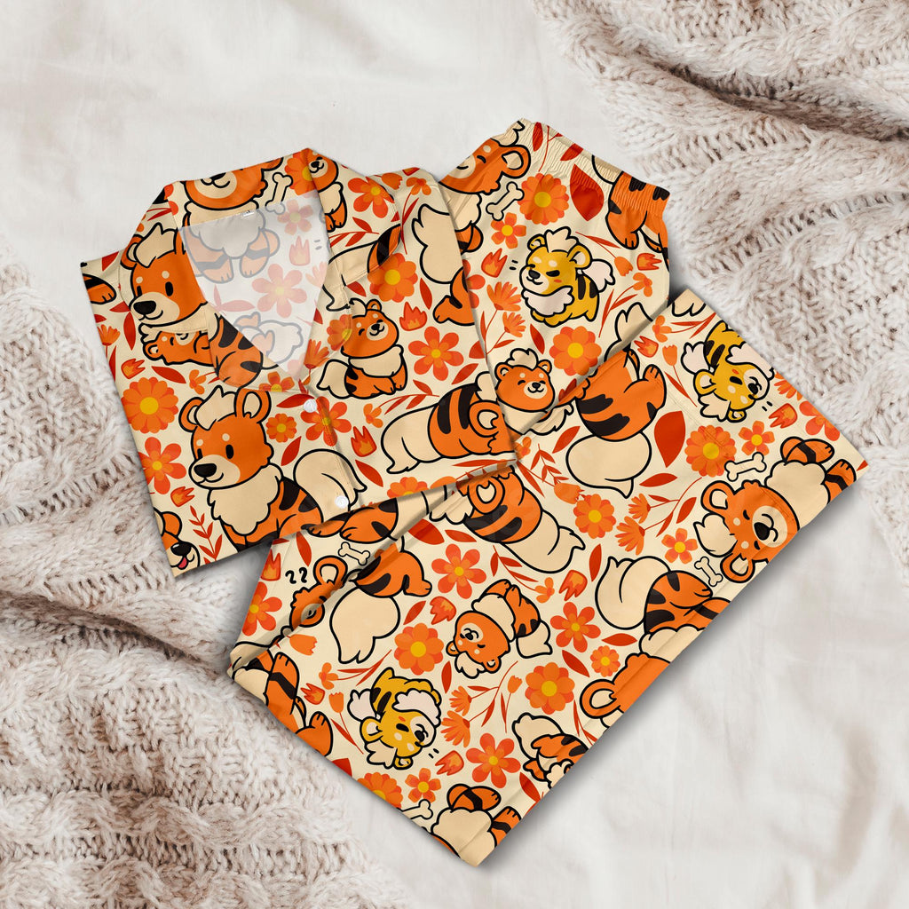 Growlithe Art Pajama Set, Summer Beach Soft Polyester Anime Sleepwear Gift Gamer Cozy Set