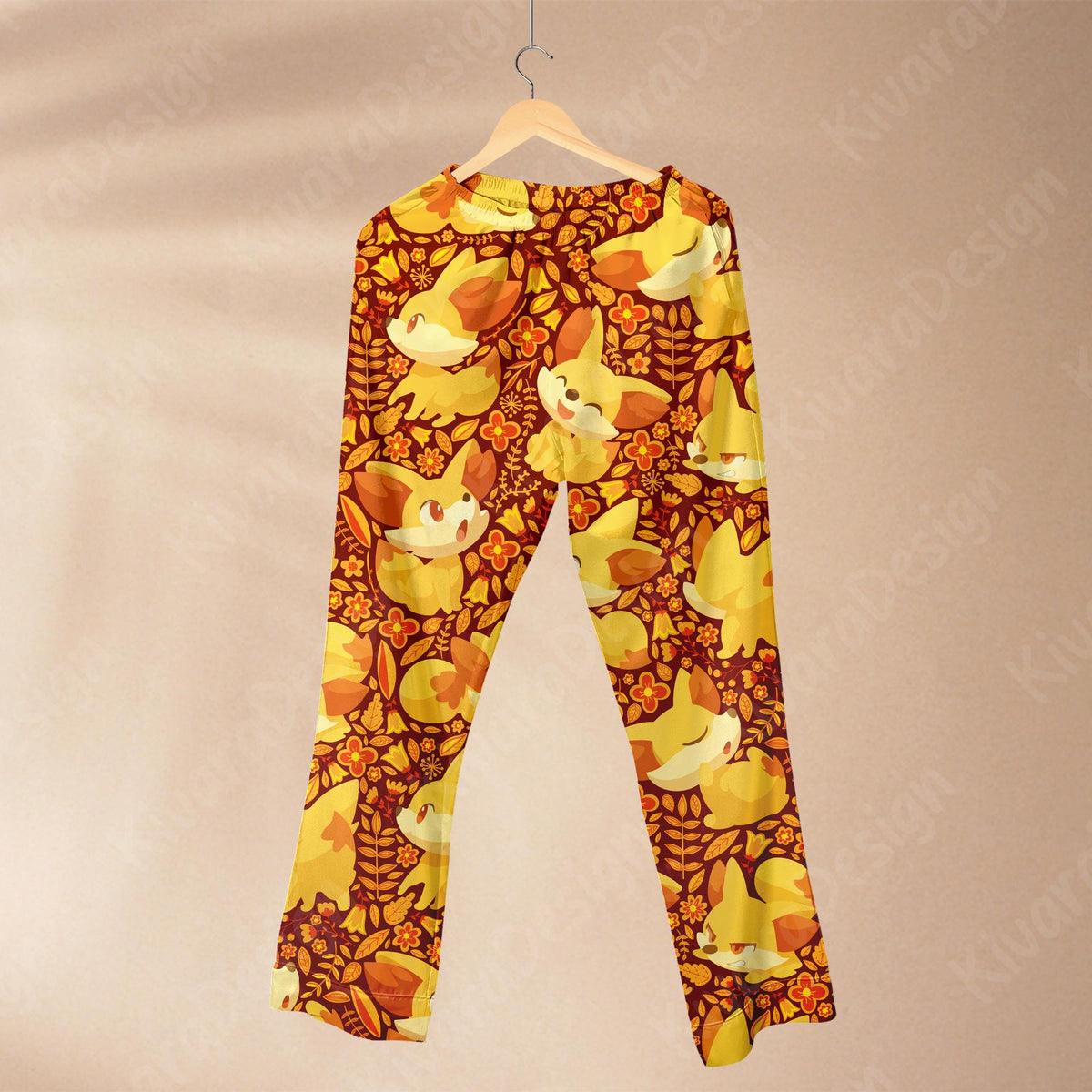 Fennekin Art Pajama Set, Soft Polyester Anime Sleepwear Fox Manga Gamer Cozy Set