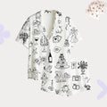 Women's Wedding Pajamas, Romantic Line Art Sleepwear, Button Up Lounge Set, Gift for Bride