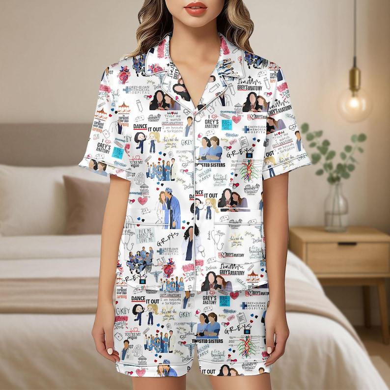 Grey's Anatomy Pajama Set - Nurse Gift, Silky Sleepwear