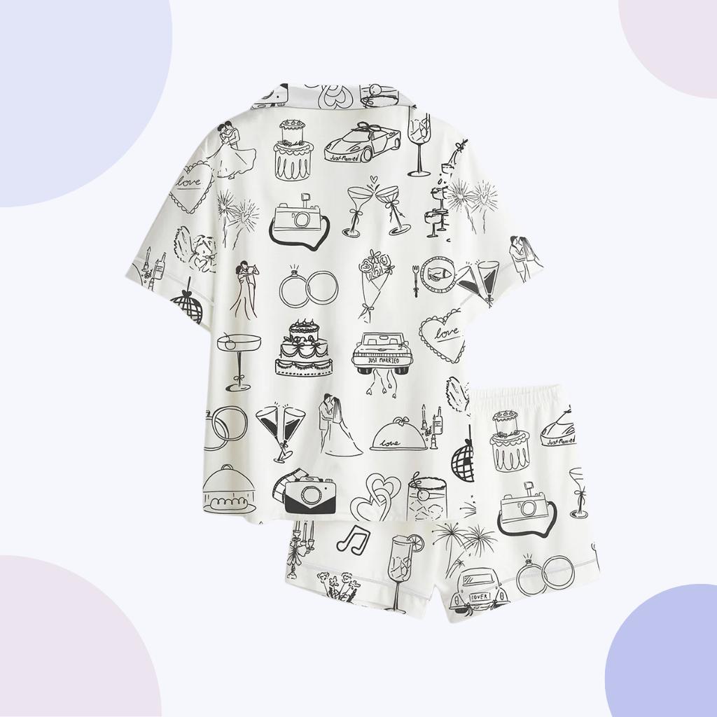 Women's Wedding Pajamas, Bridal Print Sleepwear, Button Up Lounge Set, Gift for Bride