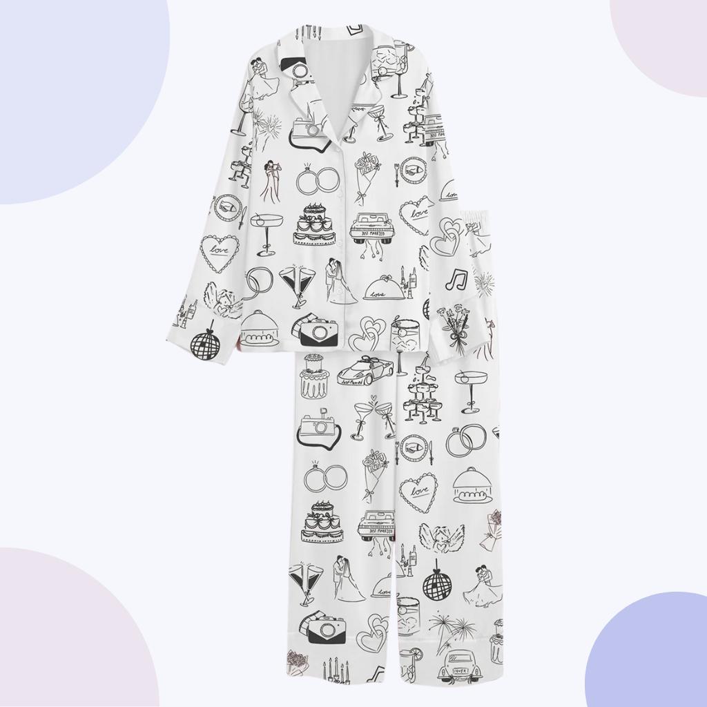 Women's Wedding Pajamas, Bridal Print Sleepwear, Button Up Lounge Set, Gift for Bride