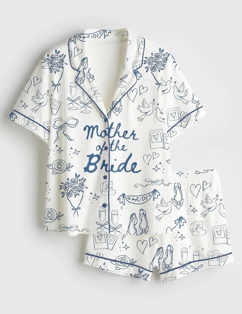 Mother of the Bride Pajama Set Silky Sleepwear Wedding Gift for Mom