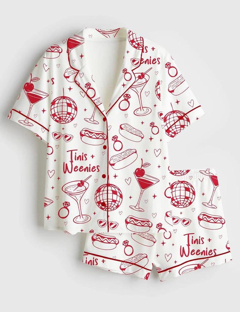 Novelty Pajama Set Martini Disco Sleepwear Bachelorette Party Gift