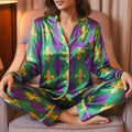 Mardi Gras Satin Pajamas Set, Funny New Orleans Carnival Themed Pajamas for Party Lovers, Louisiana Festival Sleepwear, Fleur de lis Pajamas