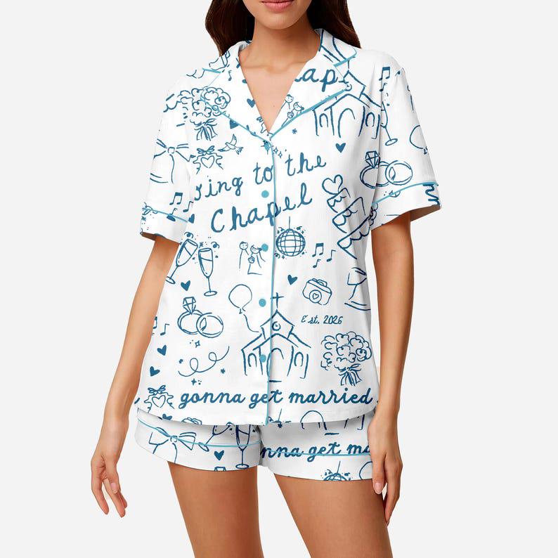 Bridal Pajama Set Satin Sleepwear Wedding Print Bachelorette Gift for Bride