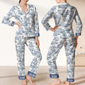 Blue Toile Pajama Set: Women's Satin Lounge Wear