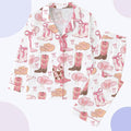 Coquette Cowgirl Pajama Set, Pink Western Boots & Bows Sleepwear