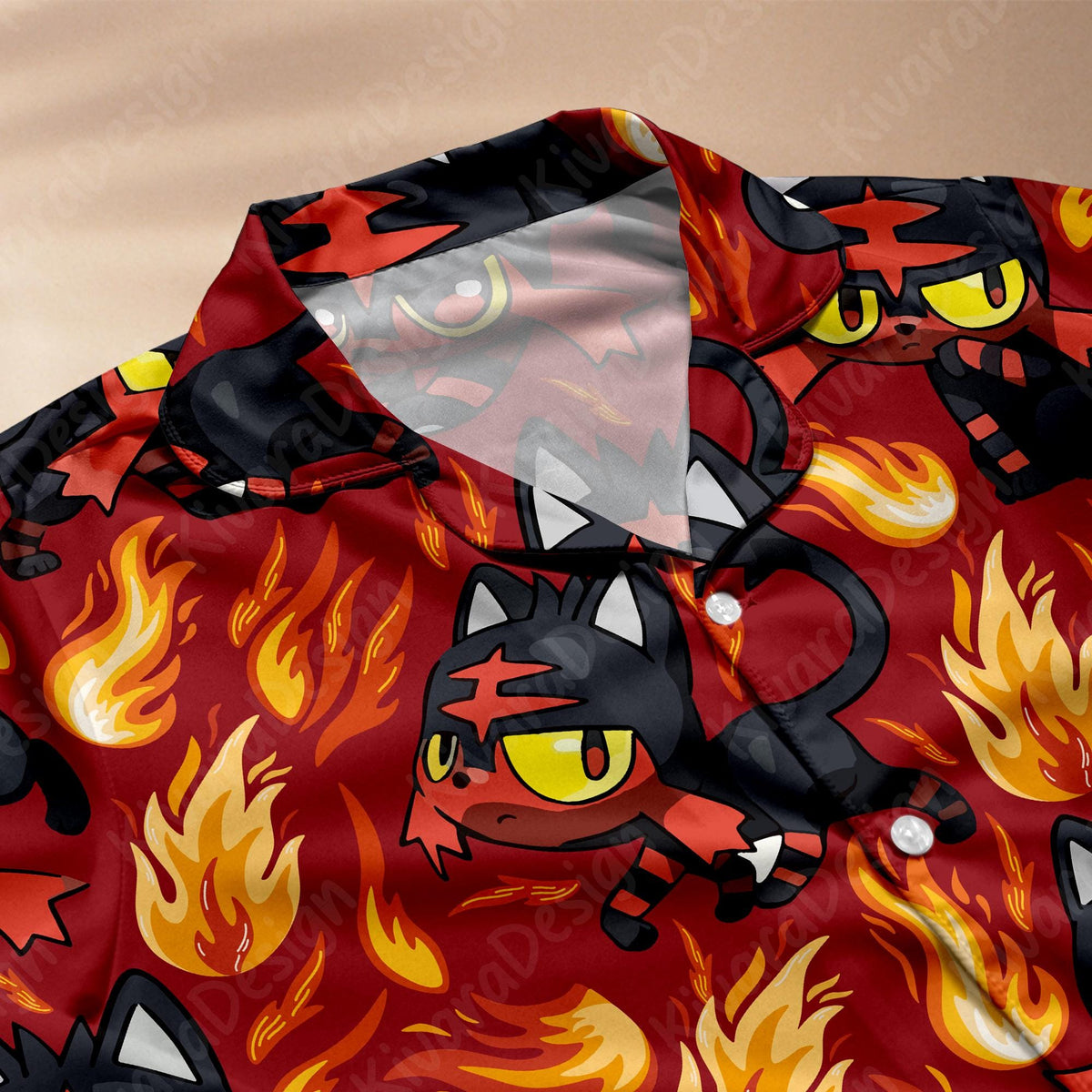 Litten Pajama Set, Fire Cat Soft Polyester Anime Sleepwear Starter Gen 7 Cozy Set