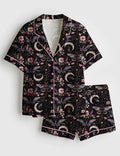 Butterfly Floral Pajama Set Satin Sleepwear Moon Print Gift for Her